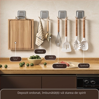 Cârlig din oțel inoxidabil, montaj fără găuri – pentru baie și bucătărie, cu fixare adezivă, design modern minimalist, finisaj lucios, greutate 0.2 kg