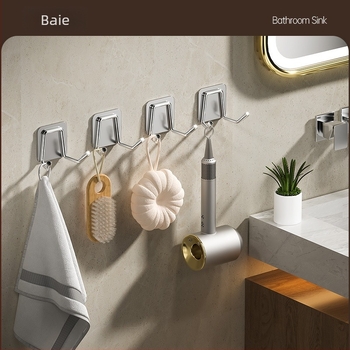 Cârlig din oțel inoxidabil, montaj fără găuri – pentru baie și bucătărie, cu fixare adezivă, design modern minimalist, finisaj lucios, greutate 0.2 kg