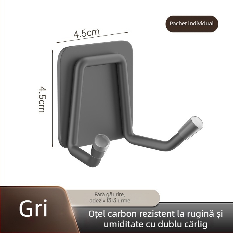 Cârlig din oțel inoxidabil, montaj fără găuri – pentru baie și bucătărie, cu fixare adezivă, design modern minimalist, finisaj lucios, greutate 0.2 kg