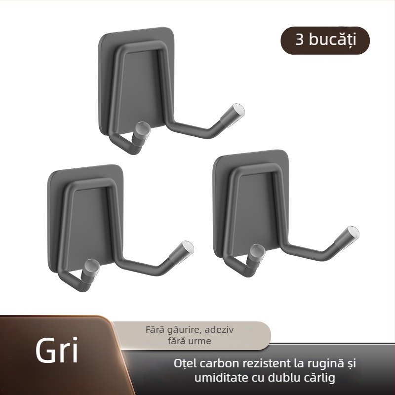 Cârlig din oțel inoxidabil, montaj fără găuri – pentru baie și bucătărie, cu fixare adezivă, design modern minimalist, finisaj lucios, greutate 0.2 kg