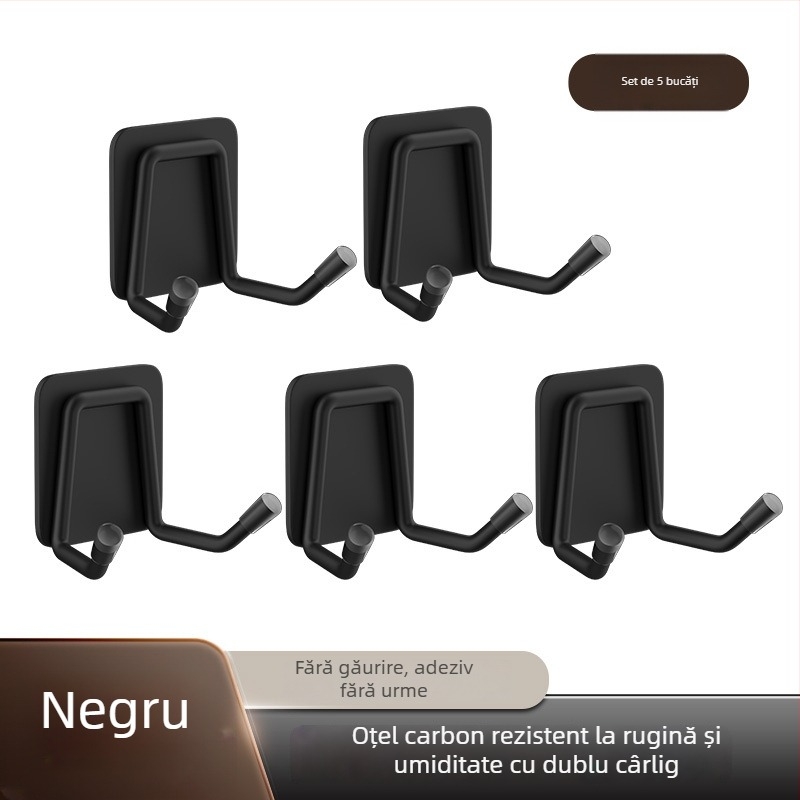 Cârlig din oțel inoxidabil, montaj fără găuri – pentru baie și bucătărie, cu fixare adezivă, design modern minimalist, finisaj lucios, greutate 0.2 kg