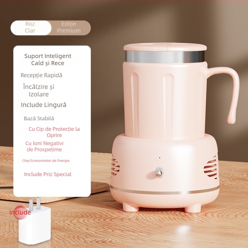 Pahar pentru băuturi calde și reci, alimentat prin USB și încălzire încorporată, rezervor interior din oțel inoxidabil, corp din ABS, capacitate sub 1 L