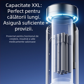 Frigider auto termoeletric, portabil și reîncărcabil (volum până la 5 L, putere 10W, răcire până la 2°C, încălzire până la 18°C)