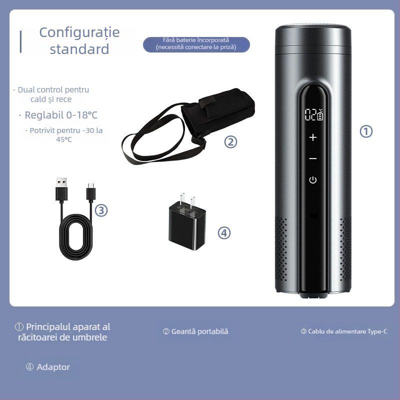 Frigider auto termoeletric, portabil și reîncărcabil (volum până la 5 L, putere 10W, răcire până la 2°C, încălzire până la 18°C)