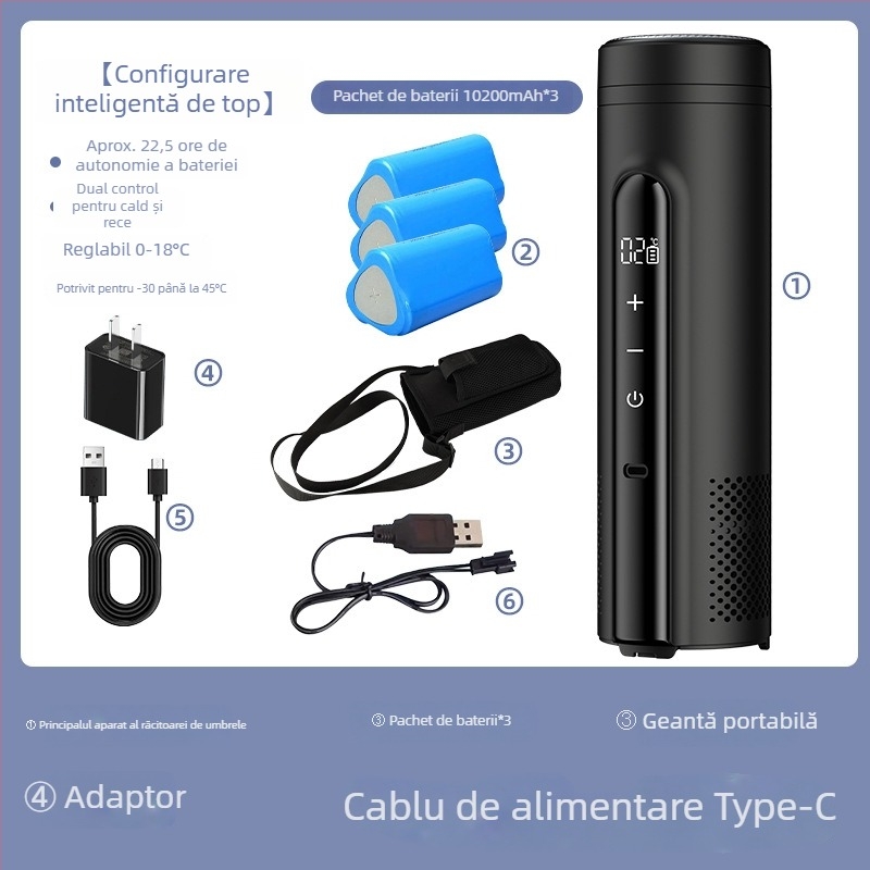 Frigider auto termoeletric, portabil și reîncărcabil (volum până la 5 L, putere 10W, răcire până la 2°C, încălzire până la 18°C)