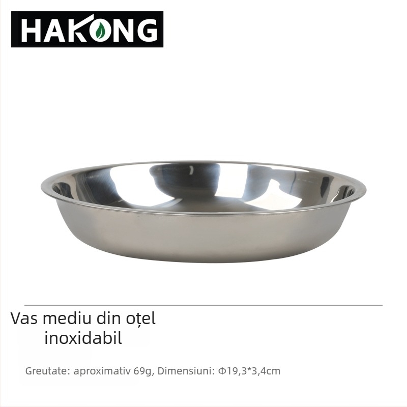 Harlem HALIN set de bucătărie din oțel inoxidabil pentru camping, 18 piese, portabil pentru 4+ persoane, cu 10 farfurii și 8 boluri