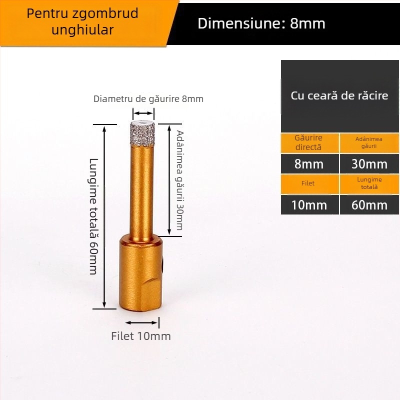 Burghiu pentru gaurire cu polizor unghiular — gaură uscată, multifuncțional, pentru marmură, cărămizi vitrificate, piatră, granit și plăci ceramice; rotund; Material: Brazing