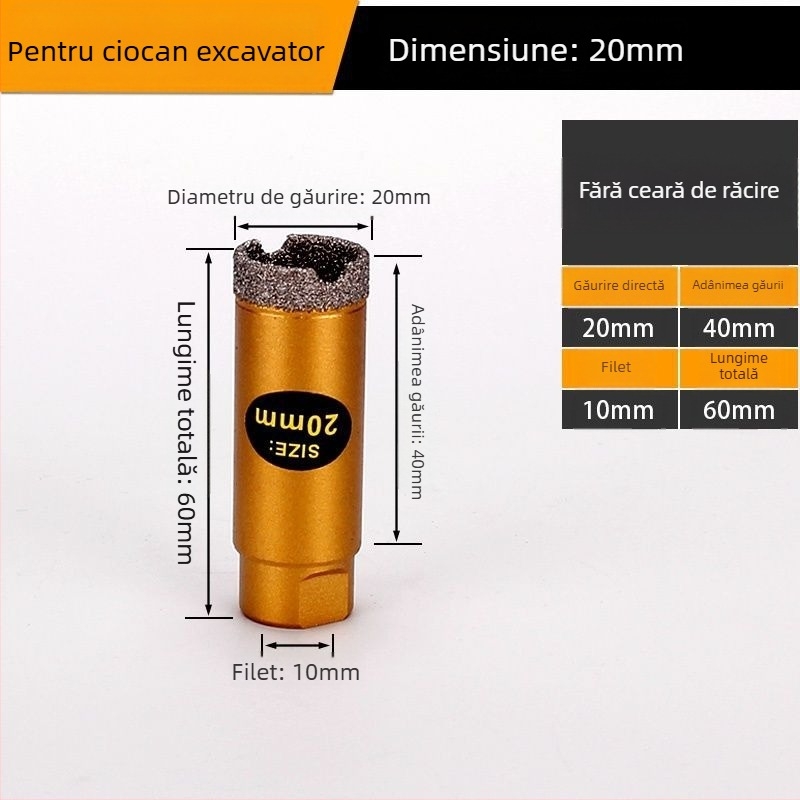 Burghiu pentru gaurire cu polizor unghiular — gaură uscată, multifuncțional, pentru marmură, cărămizi vitrificate, piatră, granit și plăci ceramice; rotund; Material: Brazing