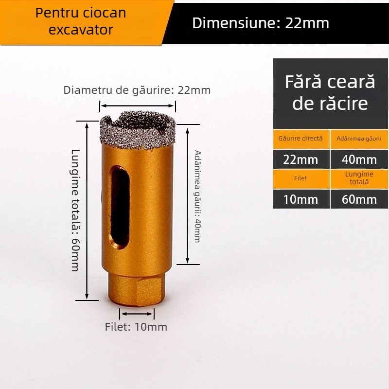 Burghiu pentru gaurire cu polizor unghiular — gaură uscată, multifuncțional, pentru marmură, cărămizi vitrificate, piatră, granit și plăci ceramice; rotund; Material: Brazing