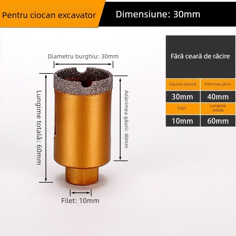 Burghiu pentru gaurire cu polizor unghiular — gaură uscată, multifuncțional, pentru marmură, cărămizi vitrificate, piatră, granit și plăci ceramice; rotund; Material: Brazing