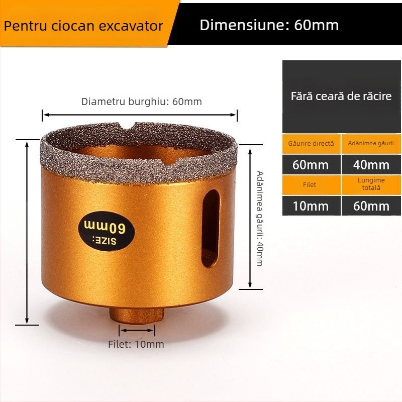 Burghiu pentru gaurire cu polizor unghiular — gaură uscată, multifuncțional, pentru marmură, cărămizi vitrificate, piatră, granit și plăci ceramice; rotund; Material: Brazing