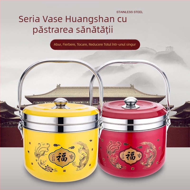 Oală multifuncțională din oțel inoxidabil, izolație, fund din straturi compozite, capac combinat; compatibilă cu plite generale