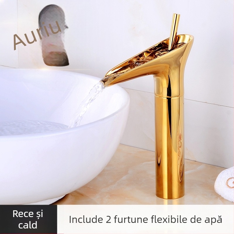 Baterie de chiuvetă cu design european antic pentru blat, corp din cupru, cartuș ceramic, amestec, apă caldă și rece, 0–100°C, 1.0 MPa