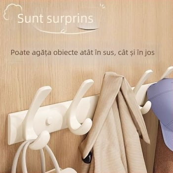 Cuier adeziv pentru ușă, fără găuri, din oțel-carbon + ABS, stil modern minimalist, cu trei rânduri de agățătoare, capacitate 3-5 kg