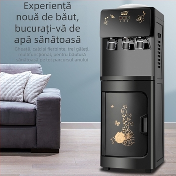 Dispenser vertical de apă caldă și rece pentru uz casnic, cu producere de gheață și alimentare de sus cu sticlă de apă îmbuteliată