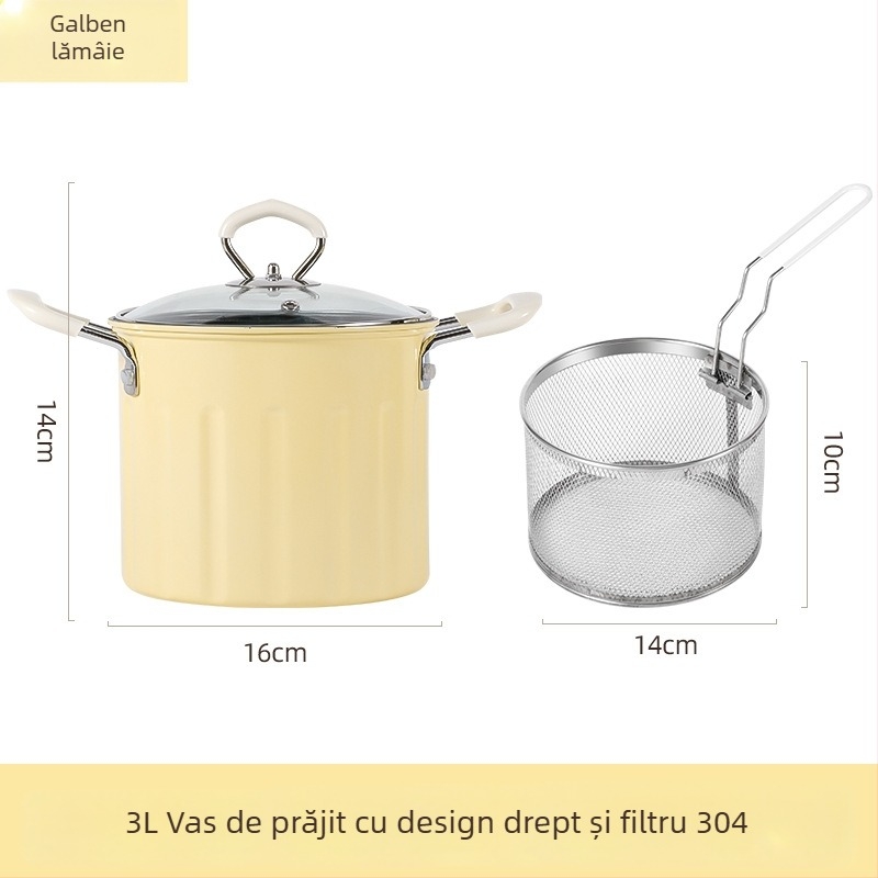 Oală multifuncțională pentru prăjit și fiert, din fier rafinat, capac de sticlă, strat antiaderent, model NYZGD