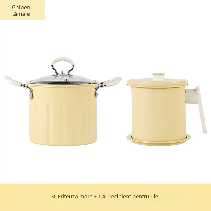 Oală multifuncțională pentru prăjit și fiert, din fier rafinat, capac de sticlă, strat antiaderent, model NYZGD