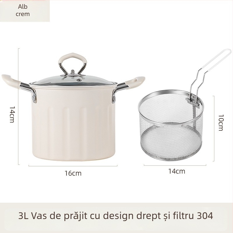 Oală multifuncțională pentru prăjit și fiert, din fier rafinat, capac de sticlă, strat antiaderent, model NYZGD