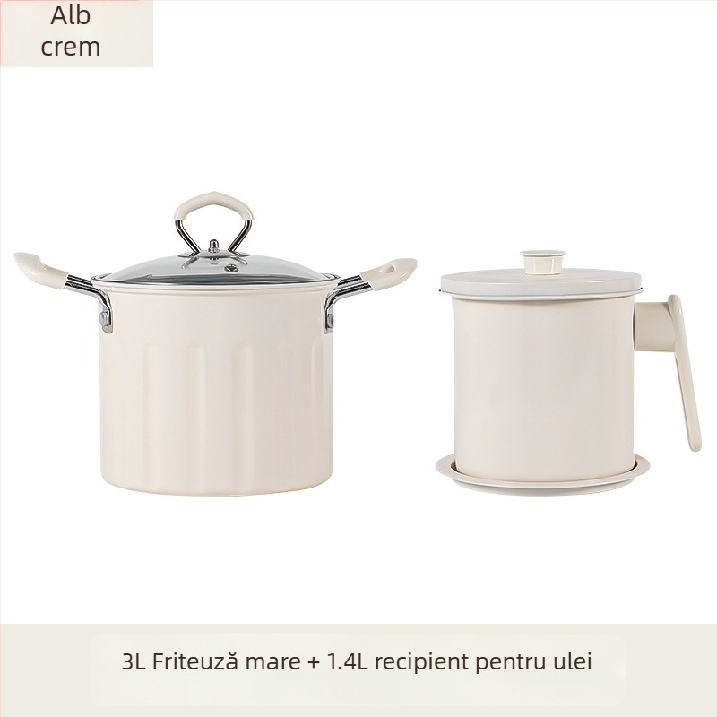 Oală multifuncțională pentru prăjit și fiert, din fier rafinat, capac de sticlă, strat antiaderent, model NYZGD