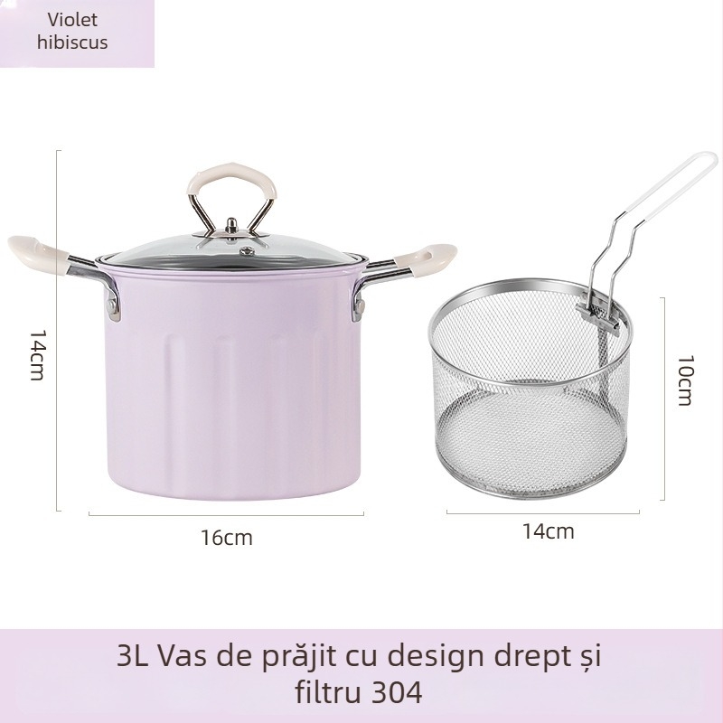 Oală multifuncțională pentru prăjit și fiert, din fier rafinat, capac de sticlă, strat antiaderent, model NYZGD