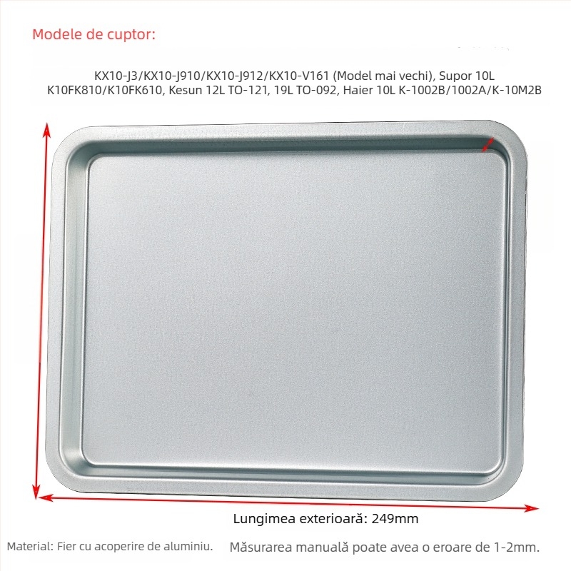 Tavă pentru cuptorul de uz casnic, pătrată, din fier, suprafață tratată prin electroforeză, compatibil Joyoung, Midea și Galanz