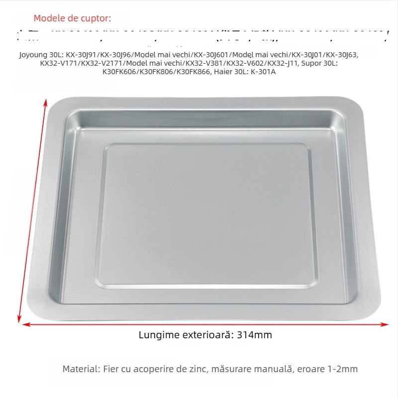 Tavă pentru cuptorul de uz casnic, pătrată, din fier, suprafață tratată prin electroforeză, compatibil Joyoung, Midea și Galanz