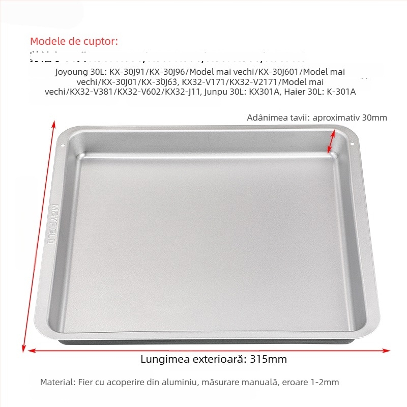 Tavă pentru cuptorul de uz casnic, pătrată, din fier, suprafață tratată prin electroforeză, compatibil Joyoung, Midea și Galanz