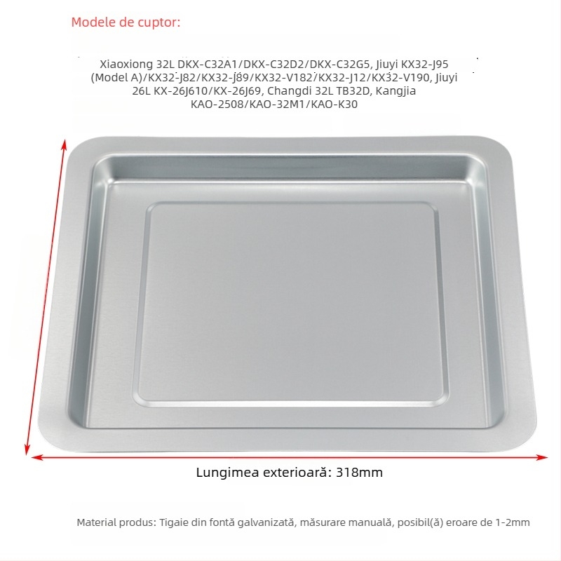 Tavă pentru cuptorul de uz casnic, pătrată, din fier, suprafață tratată prin electroforeză, compatibil Joyoung, Midea și Galanz