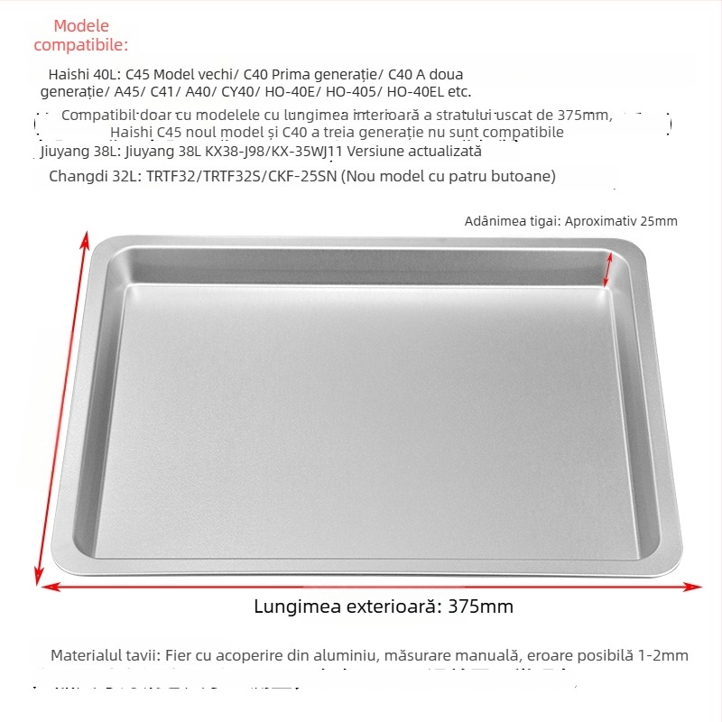 Tavă pentru cuptorul de uz casnic, pătrată, din fier, suprafață tratată prin electroforeză, compatibil Joyoung, Midea și Galanz