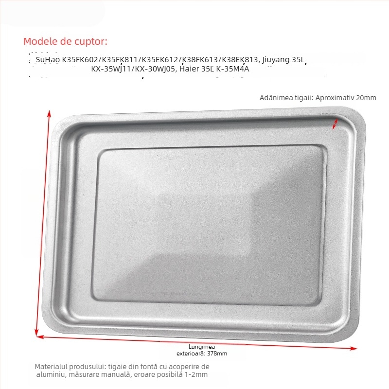 Tavă pentru cuptorul de uz casnic, pătrată, din fier, suprafață tratată prin electroforeză, compatibil Joyoung, Midea și Galanz
