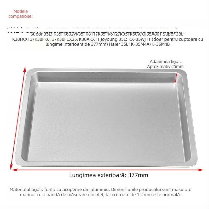 Tavă pentru cuptorul de uz casnic, pătrată, din fier, suprafață tratată prin electroforeză, compatibil Joyoung, Midea și Galanz