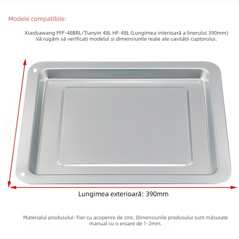 Tavă pentru cuptorul de uz casnic, pătrată, din fier, suprafață tratată prin electroforeză, compatibil Joyoung, Midea și Galanz