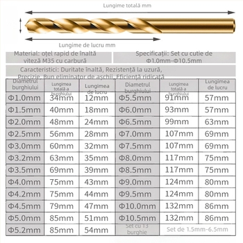 Bormașină electrică de mână cu set de burghii din oțel aliat cu cobalt, pentru oțel și lemn