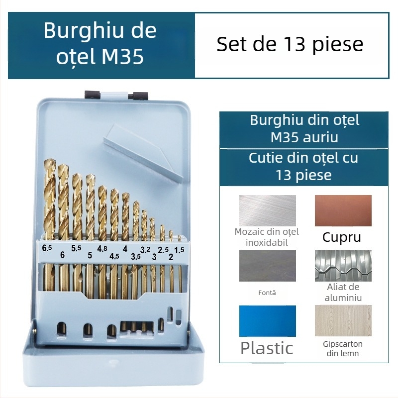 Bormașină electrică de mână cu set de burghii din oțel aliat cu cobalt, pentru oțel și lemn