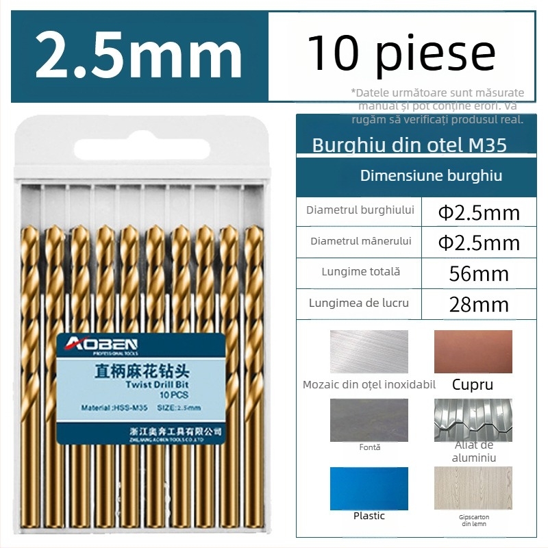 Bormașină electrică de mână cu set de burghii din oțel aliat cu cobalt, pentru oțel și lemn