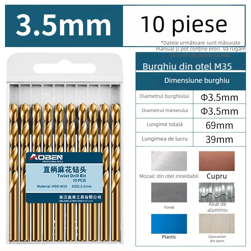 Bormașină electrică de mână cu set de burghii din oțel aliat cu cobalt, pentru oțel și lemn