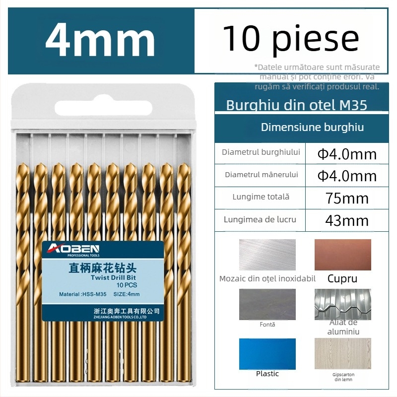 Bormașină electrică de mână cu set de burghii din oțel aliat cu cobalt, pentru oțel și lemn