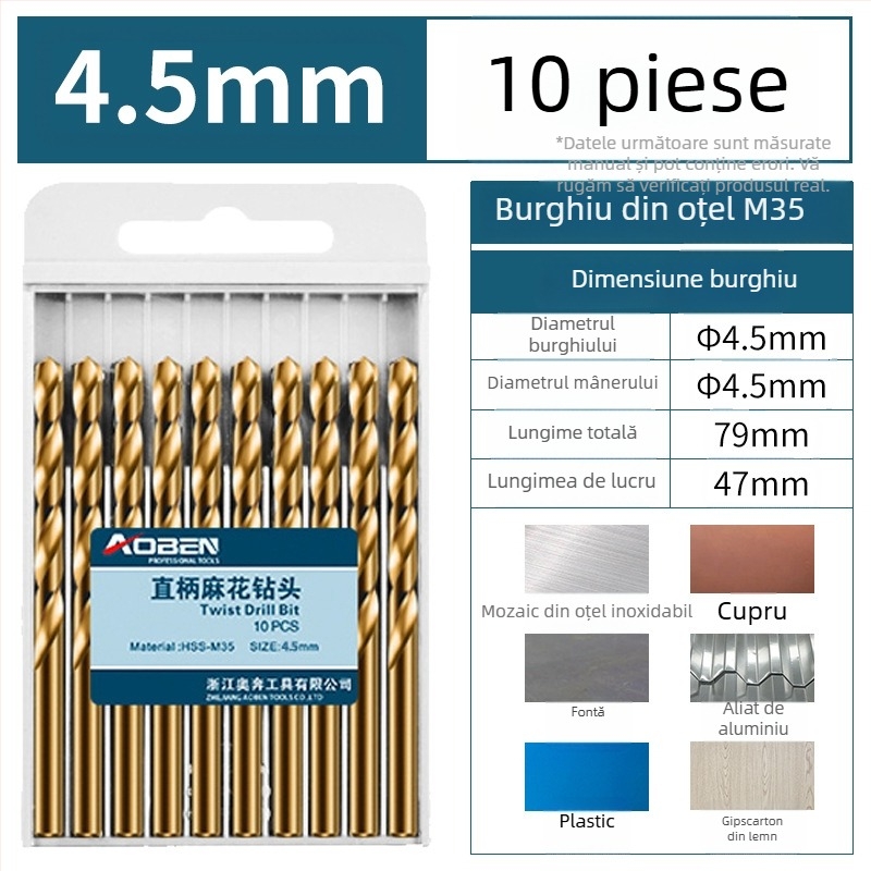 Bormașină electrică de mână cu set de burghii din oțel aliat cu cobalt, pentru oțel și lemn