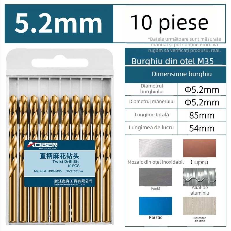 Bormașină electrică de mână cu set de burghii din oțel aliat cu cobalt, pentru oțel și lemn