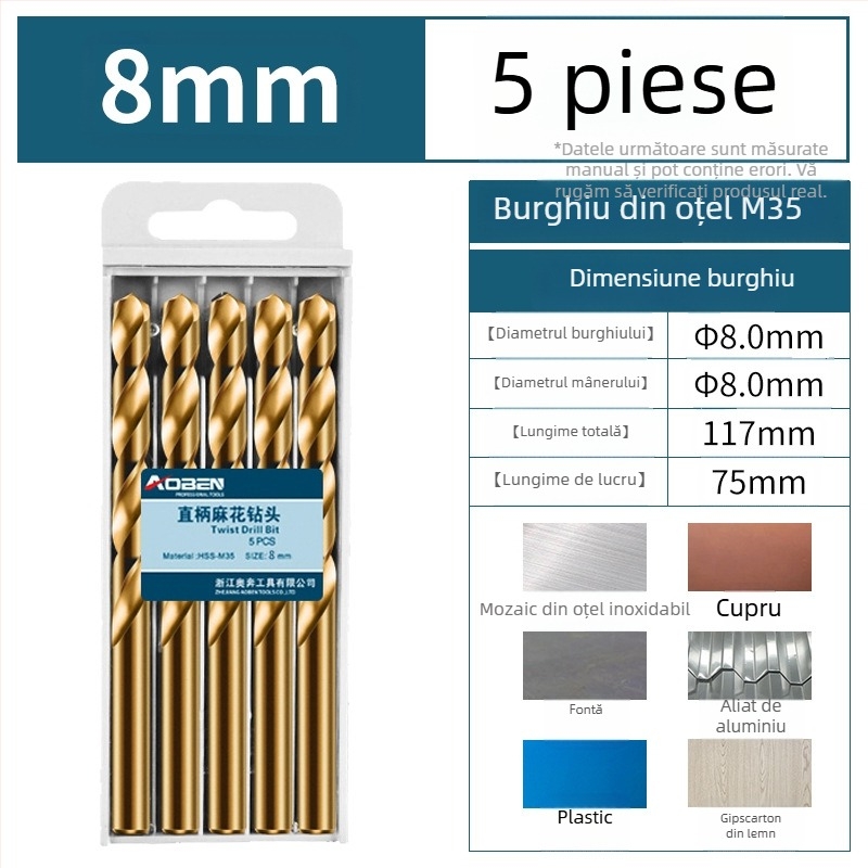 Bormașină electrică de mână cu set de burghii din oțel aliat cu cobalt, pentru oțel și lemn