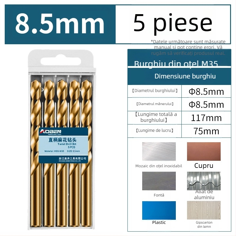 Bormașină electrică de mână cu set de burghii din oțel aliat cu cobalt, pentru oțel și lemn