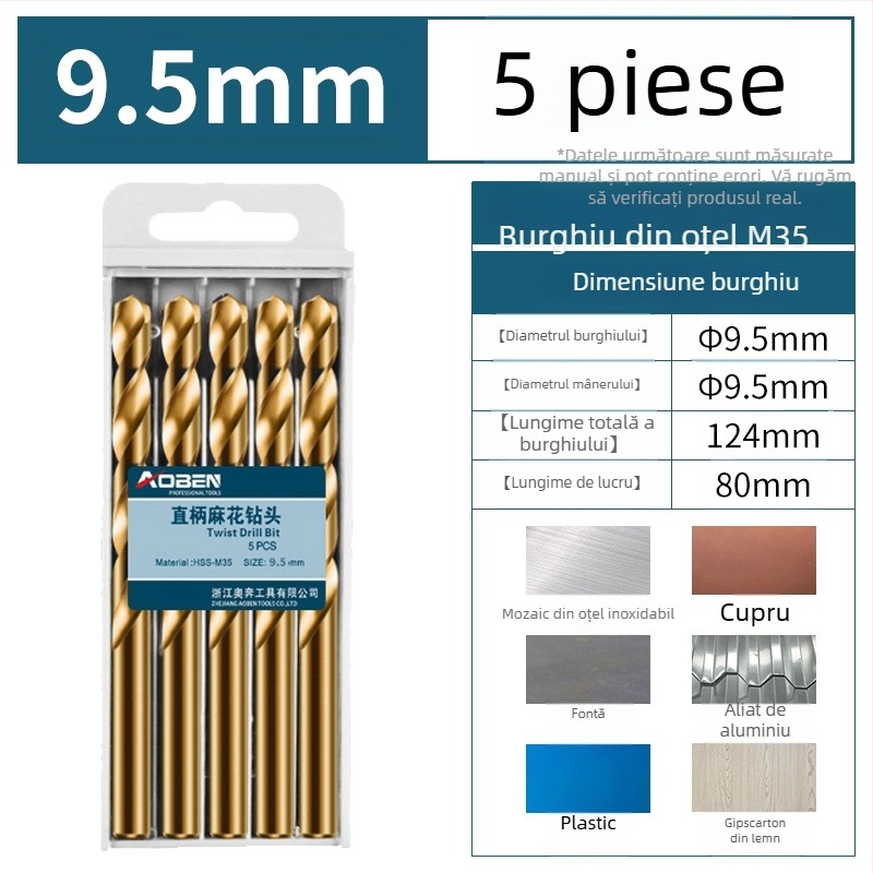 Bormașină electrică de mână cu set de burghii din oțel aliat cu cobalt, pentru oțel și lemn