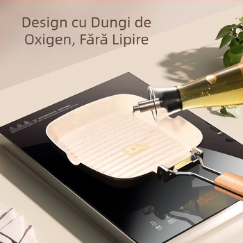 Tigaie de prăjit din aliaj de aluminiu, ceramică antiaderentă, compatibilă cu plita cu inducție, adâncime 3,5 cm, greutate 830 g