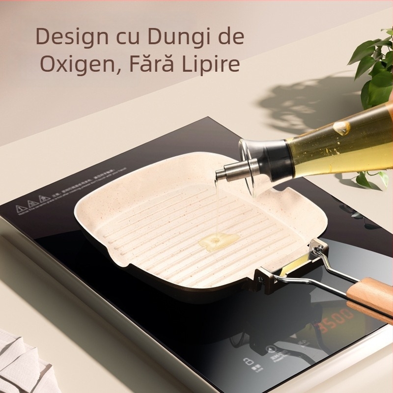 Tigaie de prăjit din aliaj de aluminiu, ceramică antiaderentă, compatibilă cu plita cu inducție, adâncime 3,5 cm, greutate 830 g