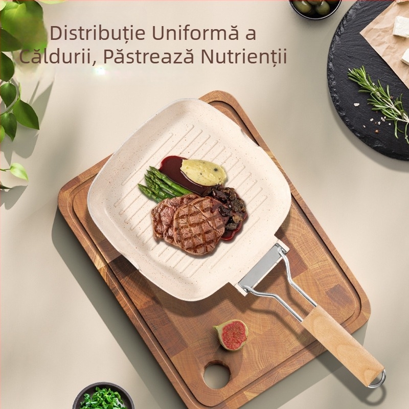 Tigaie de prăjit din aliaj de aluminiu, ceramică antiaderentă, compatibilă cu plita cu inducție, adâncime 3,5 cm, greutate 830 g