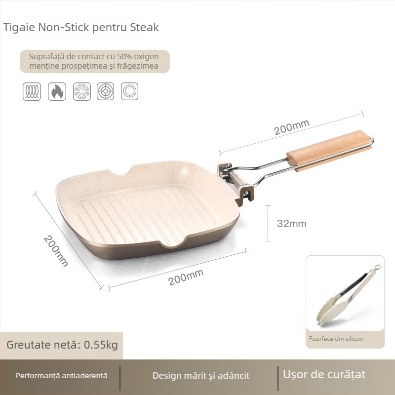 Tigaie de prăjit din aliaj de aluminiu, ceramică antiaderentă, compatibilă cu plita cu inducție, adâncime 3,5 cm, greutate 830 g