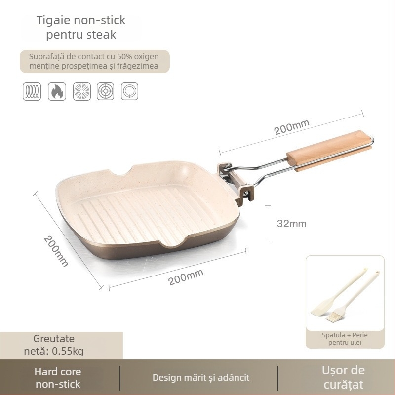 Tigaie de prăjit din aliaj de aluminiu, ceramică antiaderentă, compatibilă cu plita cu inducție, adâncime 3,5 cm, greutate 830 g