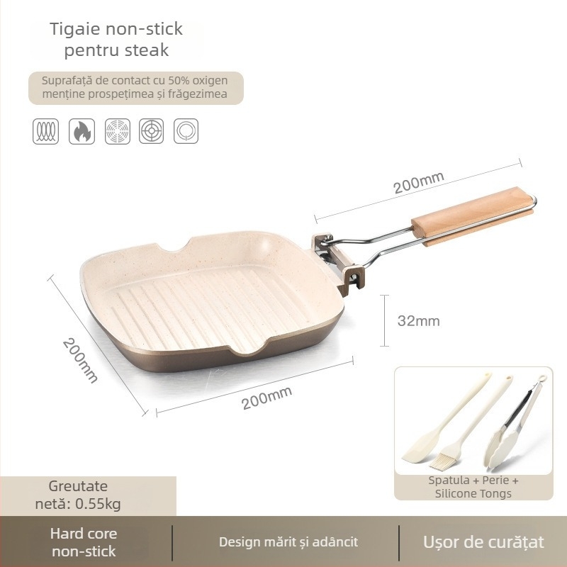 Tigaie de prăjit din aliaj de aluminiu, ceramică antiaderentă, compatibilă cu plita cu inducție, adâncime 3,5 cm, greutate 830 g