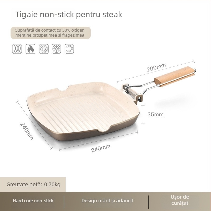 Tigaie de prăjit din aliaj de aluminiu, ceramică antiaderentă, compatibilă cu plita cu inducție, adâncime 3,5 cm, greutate 830 g