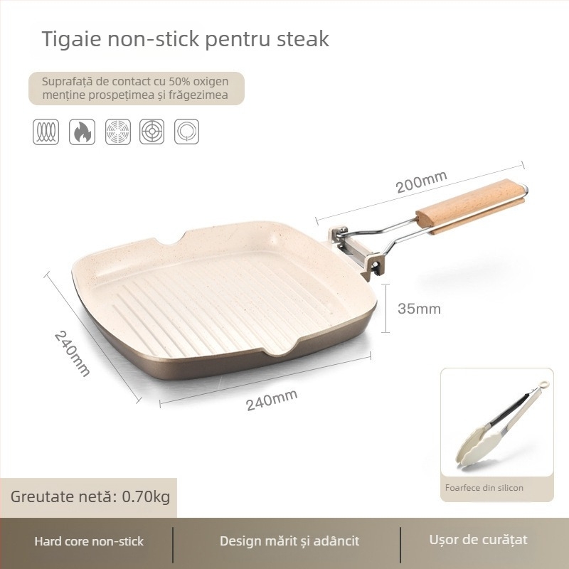 Tigaie de prăjit din aliaj de aluminiu, ceramică antiaderentă, compatibilă cu plita cu inducție, adâncime 3,5 cm, greutate 830 g